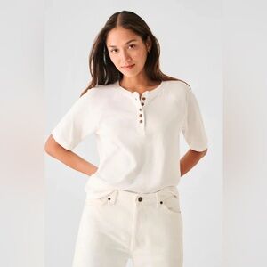 Faherty Women’s Cloud Cotton Short Sleeve Lightweight Henley Tee Shirt L White
